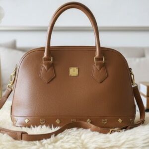 MCM Ella Boston Bag Cognac Visetos Monogram Satchel Crossbody